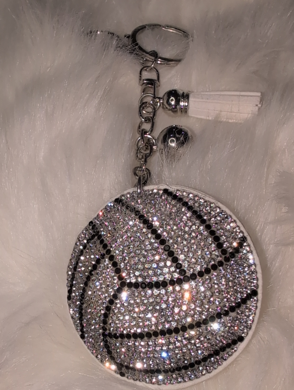 Sparkling Dilver Rhinestone Bolleyball Keychain Bag Charm With Tassle